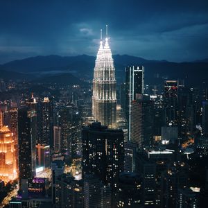 Preview wallpaper tower, lighting, buildings, city, night