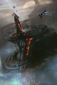 Preview wallpaper tower, lightning, spaceship, fantasy, art
