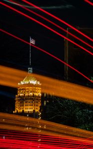 Preview wallpaper tower, lights, flag, long exposure