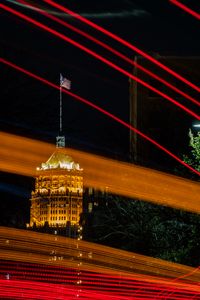 Preview wallpaper tower, lights, flag, long exposure