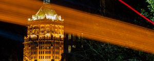 Preview wallpaper tower, lights, flag, long exposure