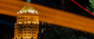 Preview wallpaper tower, lights, flag, long exposure