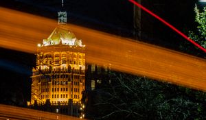 Preview wallpaper tower, lights, flag, long exposure