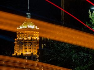 Preview wallpaper tower, lights, flag, long exposure