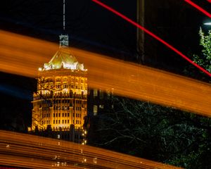 Preview wallpaper tower, lights, flag, long exposure