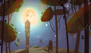 Preview wallpaper tower, moon, art, night, moonlight