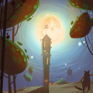 Preview wallpaper tower, moon, art, night, moonlight