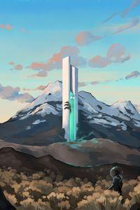 Preview wallpaper tower, mountains, fantasy, art