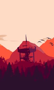 Preview wallpaper tower, mountains, forest, art