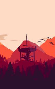 Preview wallpaper tower, mountains, forest, art