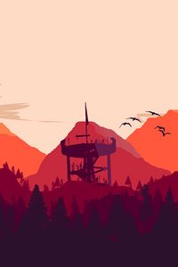 Preview wallpaper tower, mountains, forest, art