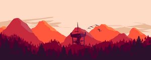 Preview wallpaper tower, mountains, forest, art