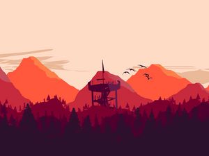Preview wallpaper tower, mountains, forest, art