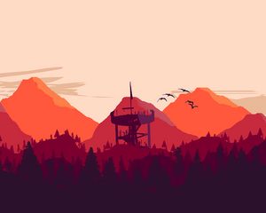 Preview wallpaper tower, mountains, forest, art