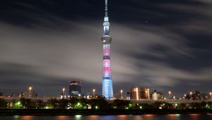 Preview wallpaper tower, night city, architecture, tokyo