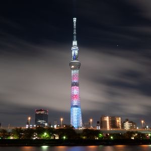 Preview wallpaper tower, night city, architecture, tokyo