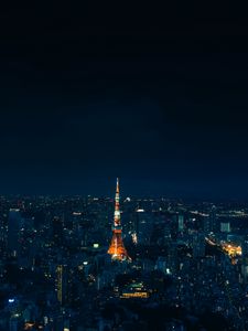 Preview wallpaper tower, night city, architecture, buildings, lights