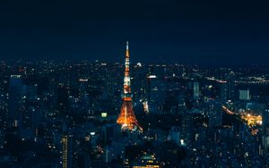 Preview wallpaper tower, night city, architecture, buildings, lights
