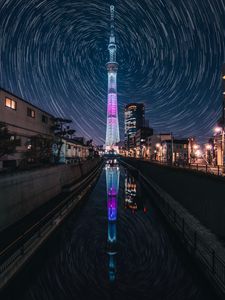 Preview wallpaper tower, night city, city lights, architecture, night, tokyo, japan