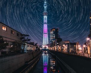 Preview wallpaper tower, night city, city lights, architecture, night, tokyo, japan