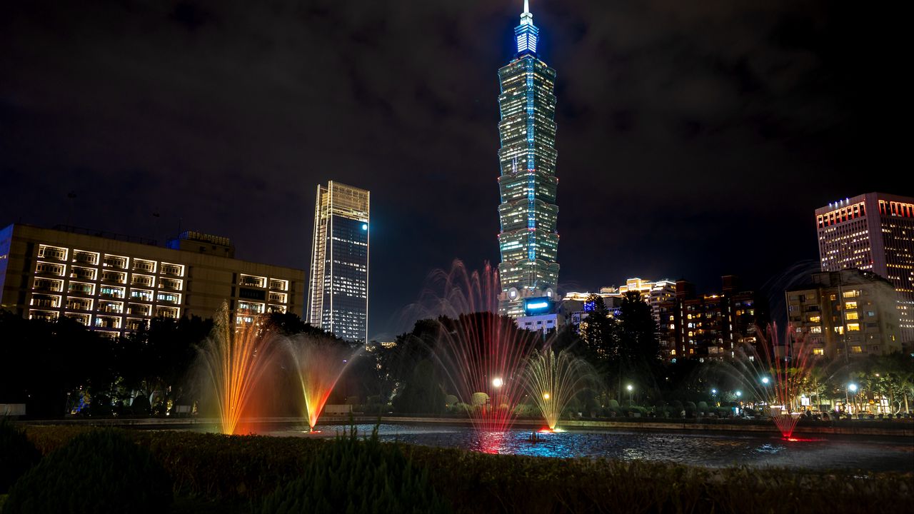 Wallpaper tower, night city, lights, city lights, taipei, taiwan