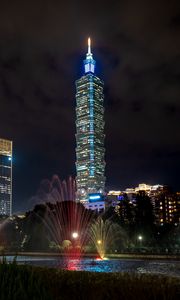 Preview wallpaper tower, night city, lights, city lights, taipei, taiwan
