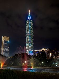 Preview wallpaper tower, night city, lights, city lights, taipei, taiwan