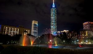 Preview wallpaper tower, night city, lights, city lights, taipei, taiwan