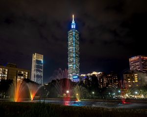 Preview wallpaper tower, night city, lights, city lights, taipei, taiwan