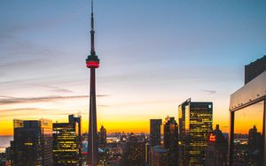 Preview wallpaper tower, night city, lights, road