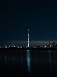 Preview wallpaper tower, night city, panorama, city lights, tokyo, japan