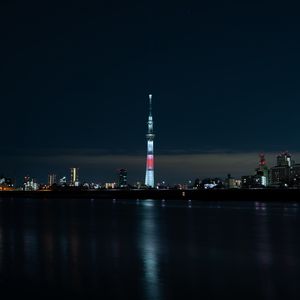 Preview wallpaper tower, night city, panorama, city lights, tokyo, japan