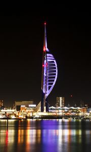 Preview wallpaper tower, night city, panorama, city lights, architecture