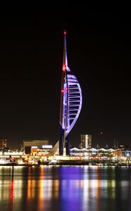 Preview wallpaper tower, night city, panorama, city lights, architecture