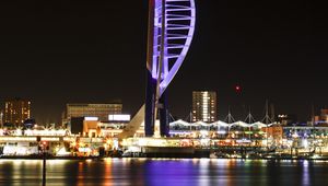 Preview wallpaper tower, night city, panorama, city lights, architecture