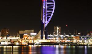 Preview wallpaper tower, night city, panorama, city lights, architecture