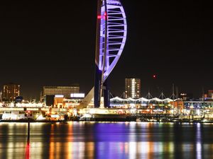 Preview wallpaper tower, night city, panorama, city lights, architecture