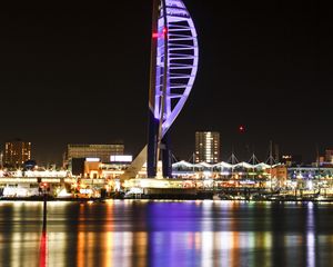 Preview wallpaper tower, night city, panorama, city lights, architecture