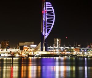 Preview wallpaper tower, night city, panorama, city lights, architecture