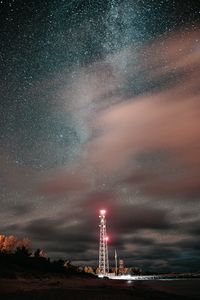 Preview wallpaper tower, night, starry sky, stars, glow