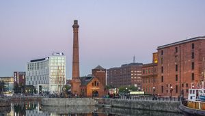 Preview wallpaper tower, pipe, buildings, pond, reflection