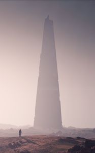 Preview wallpaper tower, silhouettes, fog, shadow