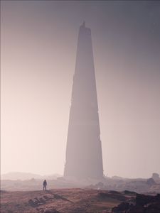 Preview wallpaper tower, silhouettes, fog, shadow
