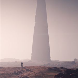 Preview wallpaper tower, silhouettes, fog, shadow