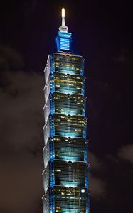 Preview wallpaper tower, skyscraper, architecture, night city, city lights, taipei, china