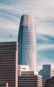 Preview wallpaper tower, skyscraper, architecture, flag