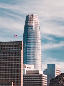 Preview wallpaper tower, skyscraper, architecture, flag