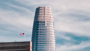 Preview wallpaper tower, skyscraper, architecture, flag