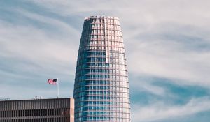 Preview wallpaper tower, skyscraper, architecture, flag