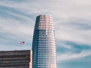 Preview wallpaper tower, skyscraper, architecture, flag